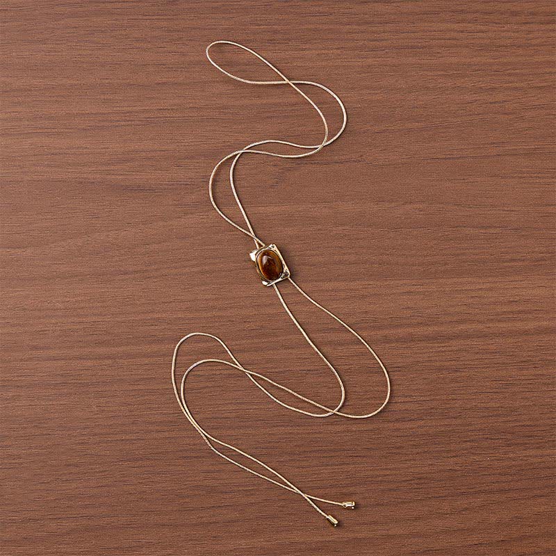 Tiger Eye Slider Square Pendant Y-shaped Lariat Bolo Necklace - image 3