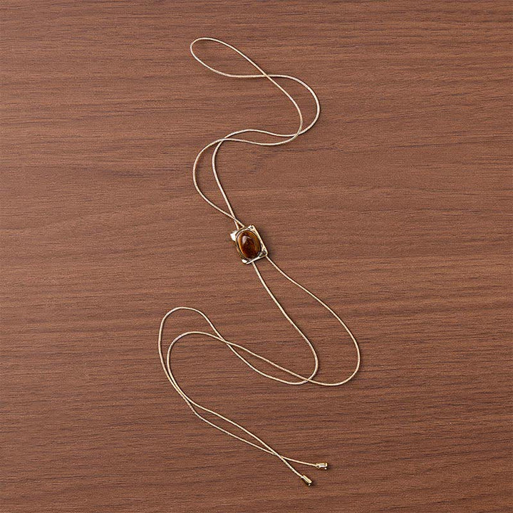 Tiger Eye Slider Square Pendant Y-shaped Lariat Bolo Necklace - image 3