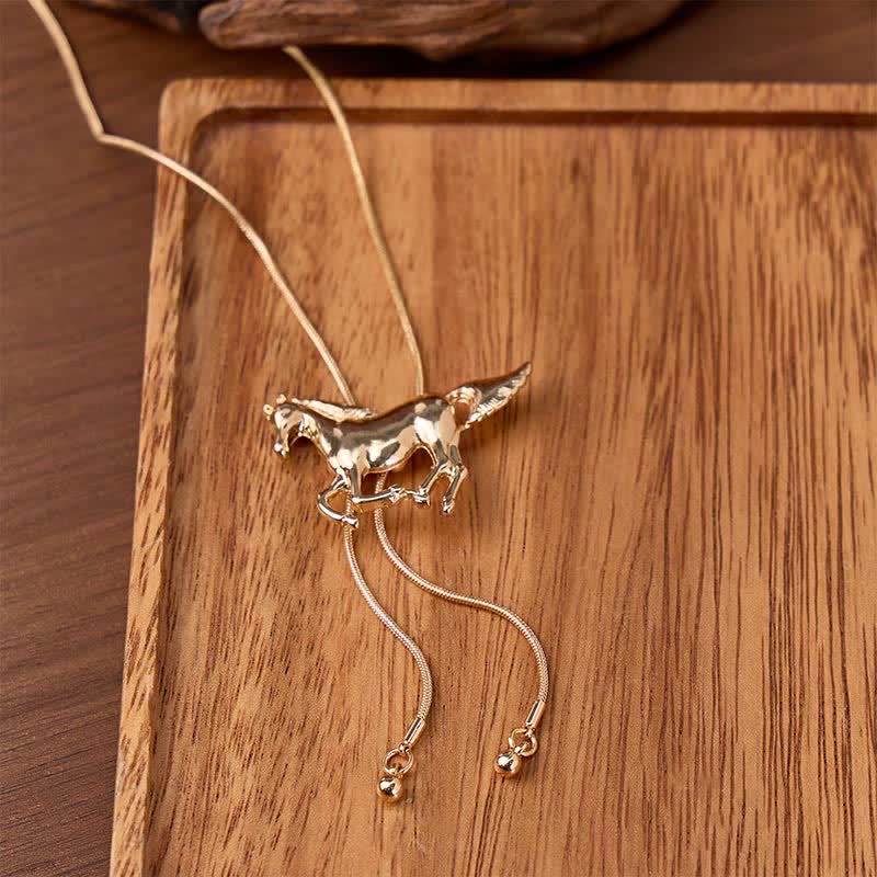 Wild Mustang Western Horse Lariat Y-Shaped Bolo Necklace - Gold - image 0