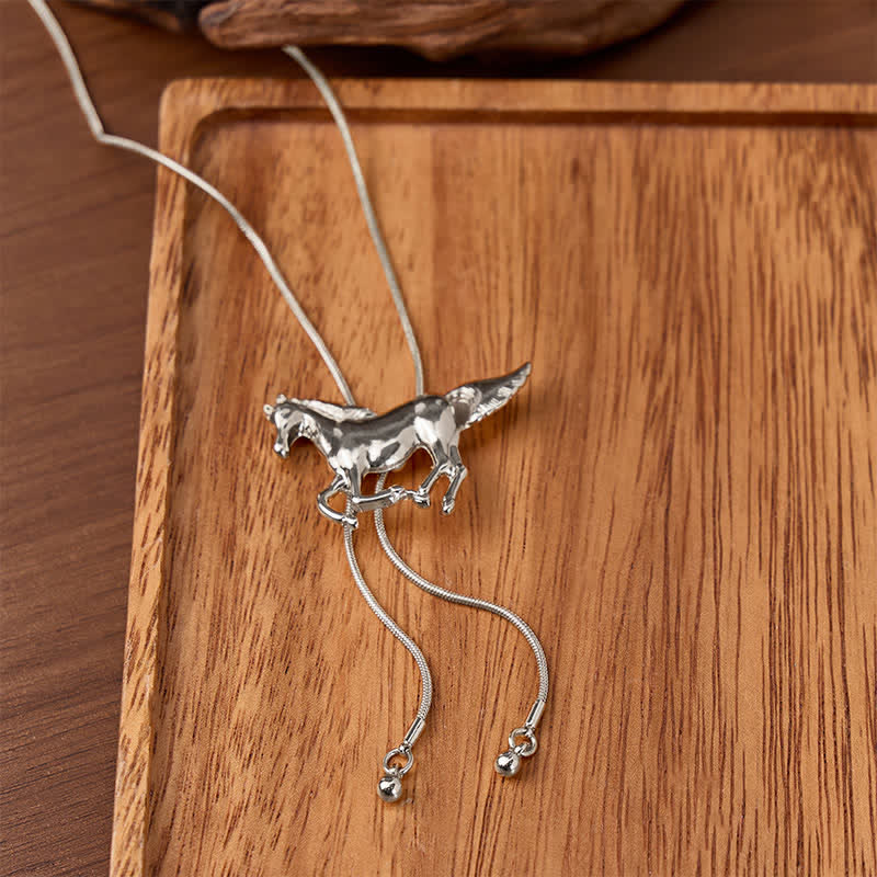 Wild Mustang Western Horse Lariat Y-Shaped Bolo Necklace - Silver - image 4