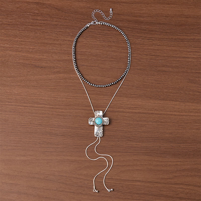 Faith In The West 2-in-1 Turquoise Cross & Beaded Y-shaped Bolo Necklace - image 3