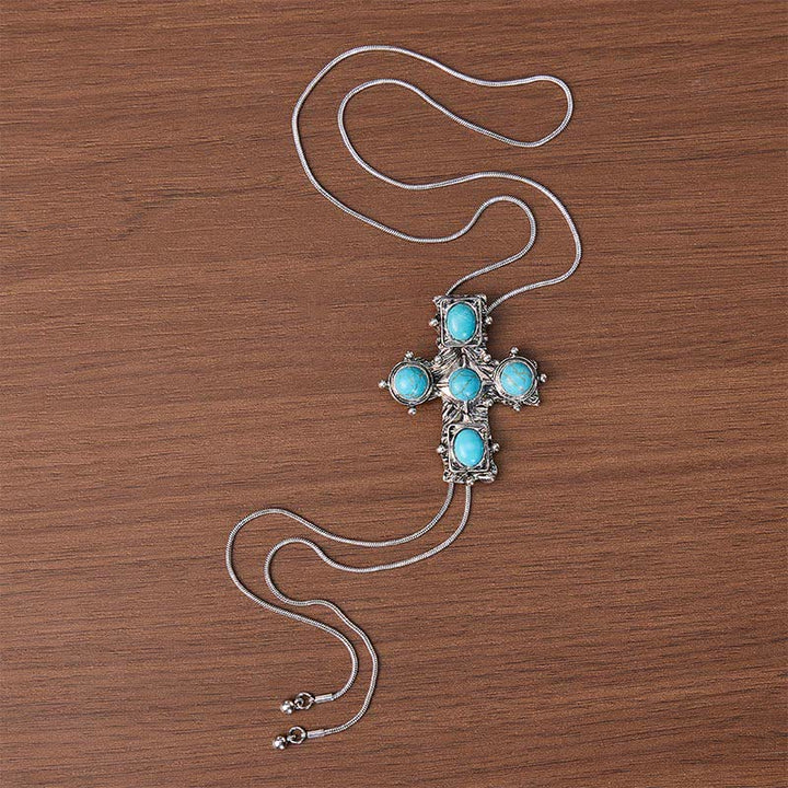 Five Blessings Cross Western Turquoise Cross Y-shaped Bolo Necklace - image 3