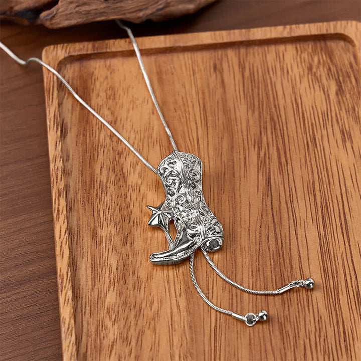 Cowboy Boot With Star Y-Shaped Adjustable Bolo Necklace - Silver - image 4