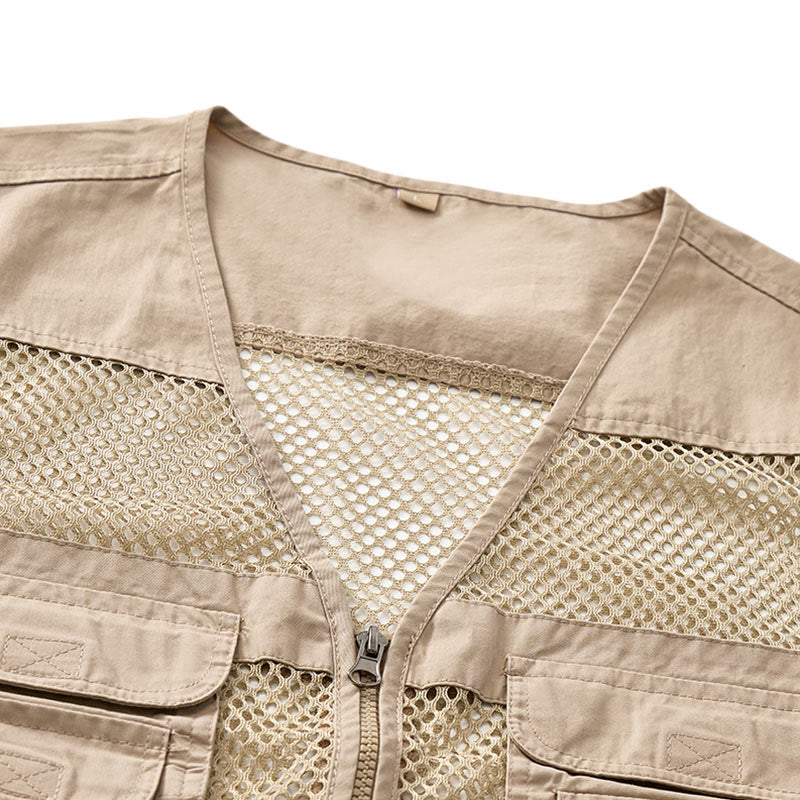 Men's Four Season Zipper Mesh Utility Pure Cotton Vest - image 5