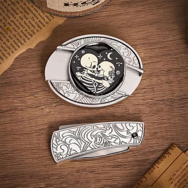 Gothic Hug Skeleton Lovers DIY Hidden Folding Knife Buckle Leather Belt - image 10