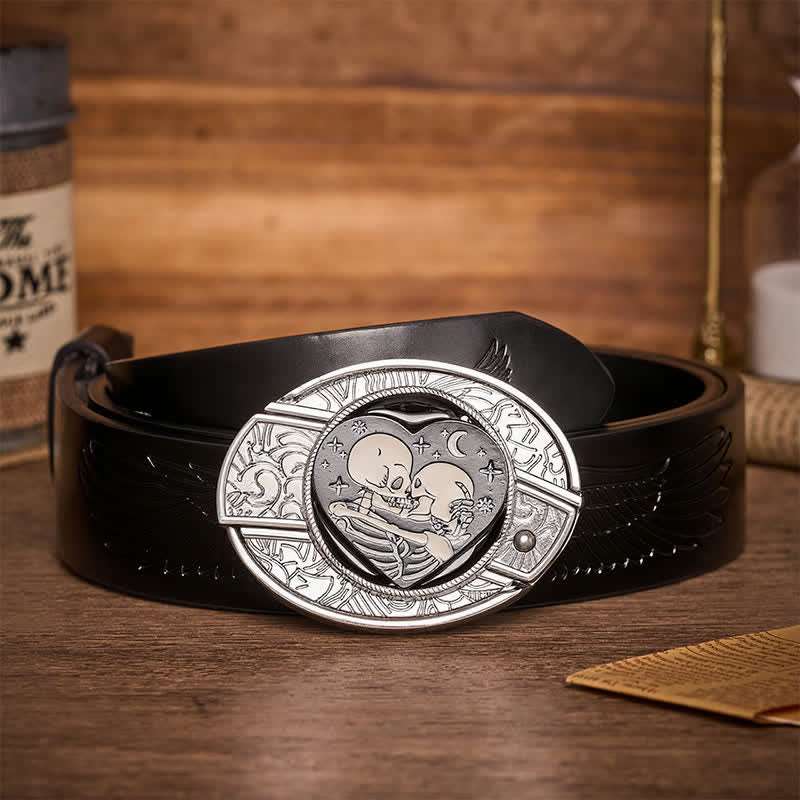 Gothic Hug Skeleton Lovers DIY Hidden Folding Knife Buckle Leather Belt - Skeleton Lovers - Black Embossed Eagle Belt - 42 - image 2