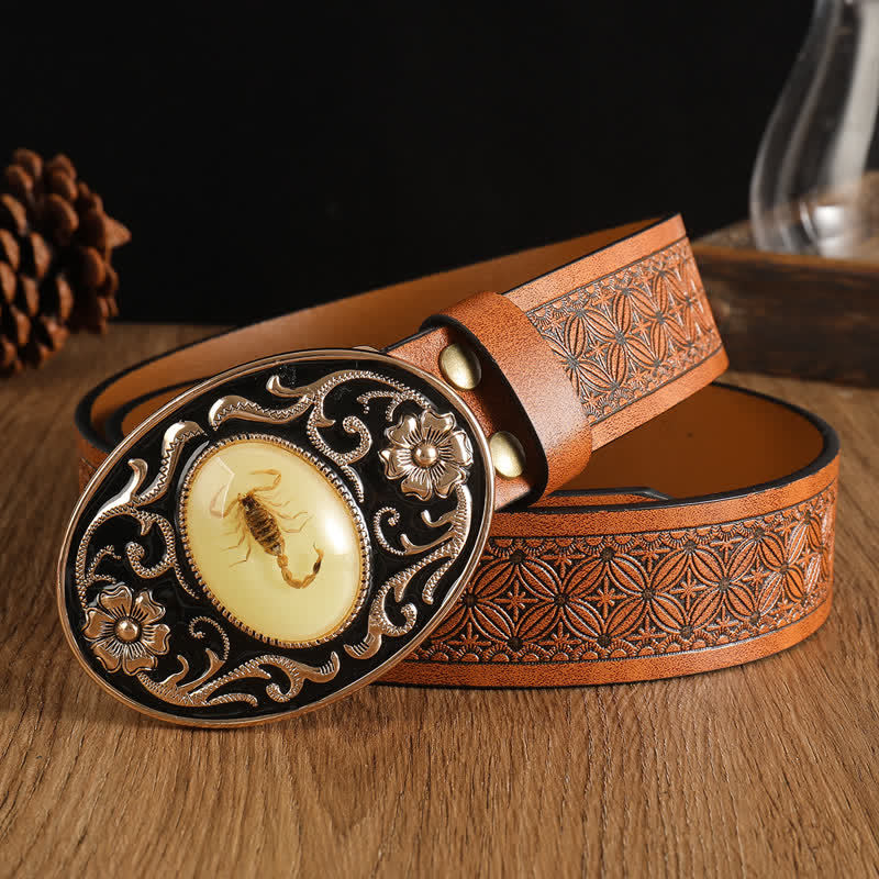 Men's Animal Scorpion Flower Buckle Leather Belt