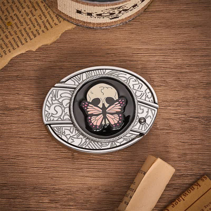 Life & Death Butterfly Skull DIY Hidden Folding Knife Buckle Leather Belt - image 9