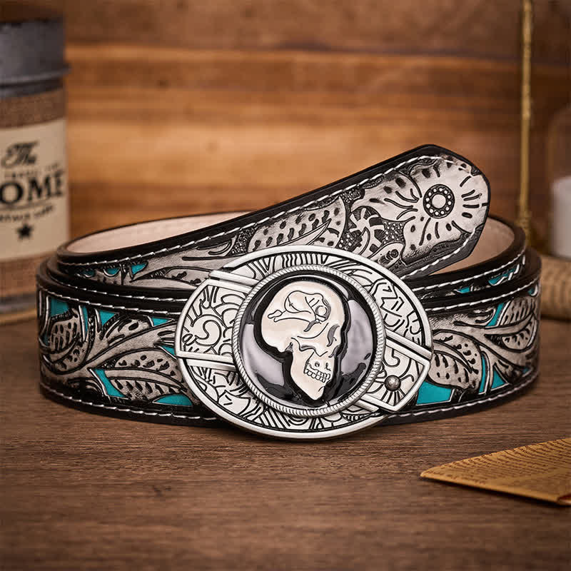 The Dream Of The Skull Surrealist Art DIY Hidden Folding Knife Buckle Leather Belt - The Dream Of The Skull - Gray Floral Belt - 42 - image 8