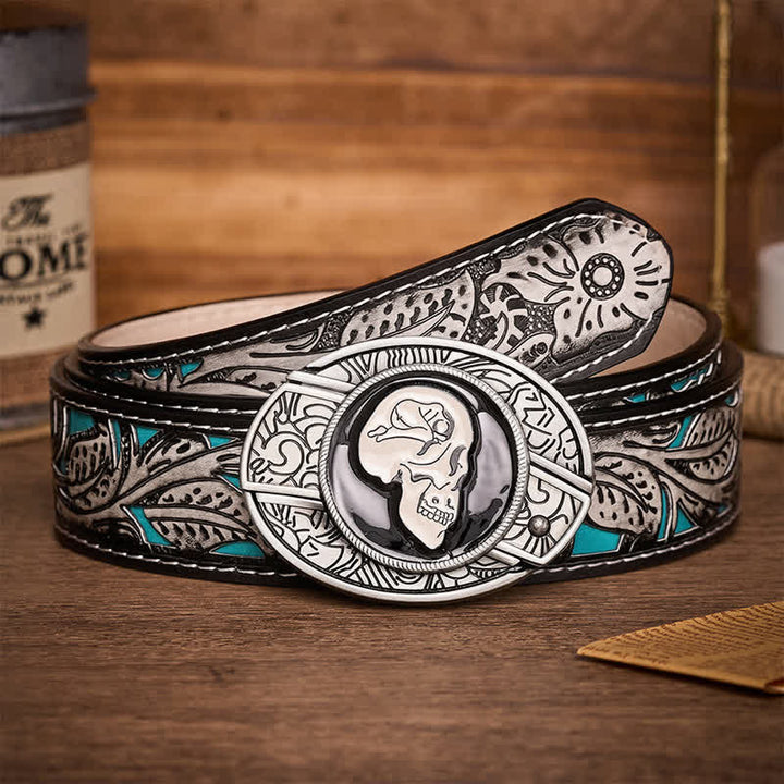 The Dream Of The Skull Surrealist Art DIY Hidden Folding Knife Buckle Leather Belt - The Dream Of The Skull - Gray Floral Belt - 42 - image 8