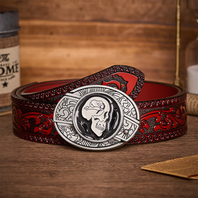 The Dream Of The Skull Surrealist Art DIY Hidden Folding Knife Buckle Leather Belt - The Dream Of The Skull - Brown Carved Belt - 42 - image 6