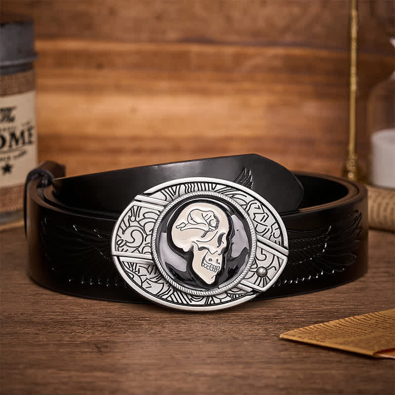 The Dream Of The Skull Surrealist Art DIY Hidden Folding Knife Buckle Leather Belt - The Dream Of The Skull - Black Embossed Eagle Belt - 42 - image 2