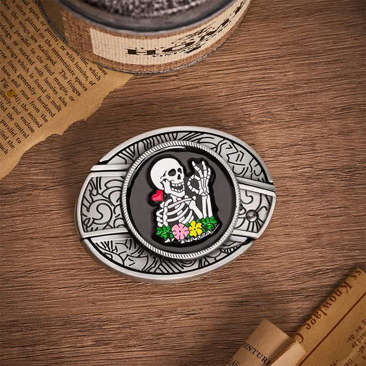 Okay Skeleton Flower DIY Hidden Folding Knife Buckle Leather Belt - image 9