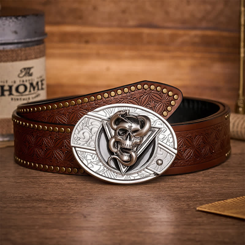 Triangle Demon Snake Skull DIY Hidden Folding Knife Buckle Leather Belt - image 4