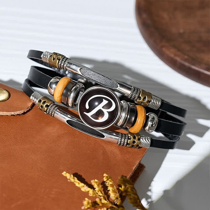 26 Initial Letter Time Gem Leather Bracelet - image 3