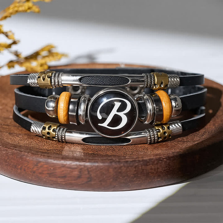 26 Initial Letter Time Gem Leather Bracelet - Letter-B - image 0