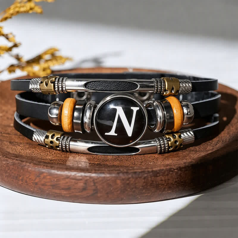 26 Initial Letter Time Gem Leather Bracelet - Letter-N - image 18