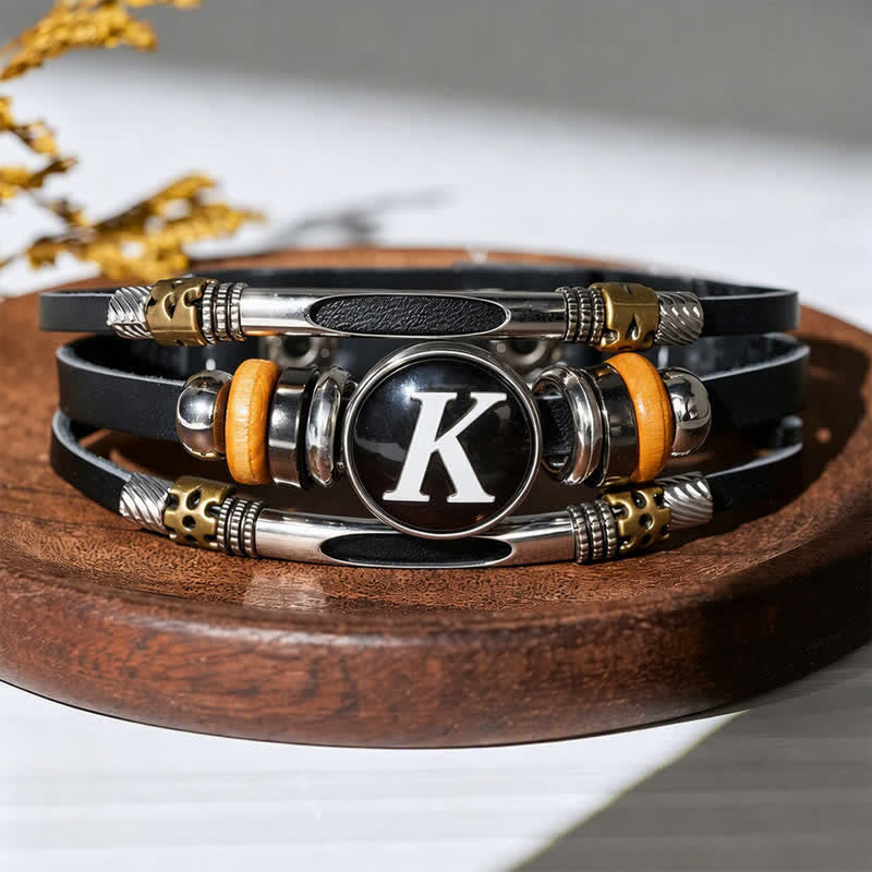26 Initial Letter Time Gem Leather Bracelet - Letter-K - image 15