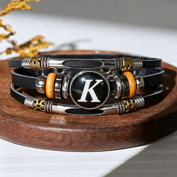 26 Initial Letter Time Gem Leather Bracelet - Letter-K - image 15