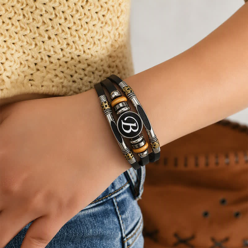 26 Initial Letter Time Gem Leather Bracelet - image 2