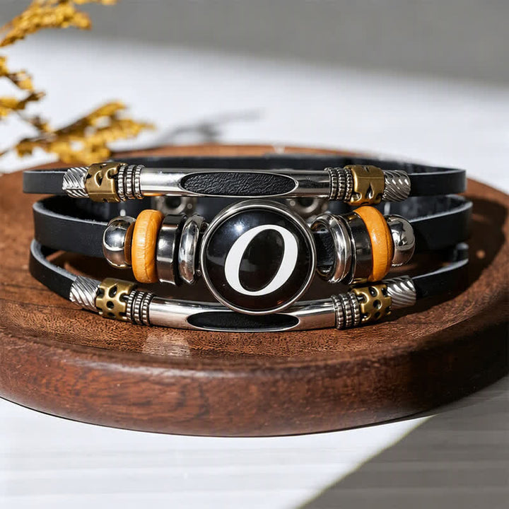26 Initial Letter Time Gem Leather Bracelet - Letter-O - image 19
