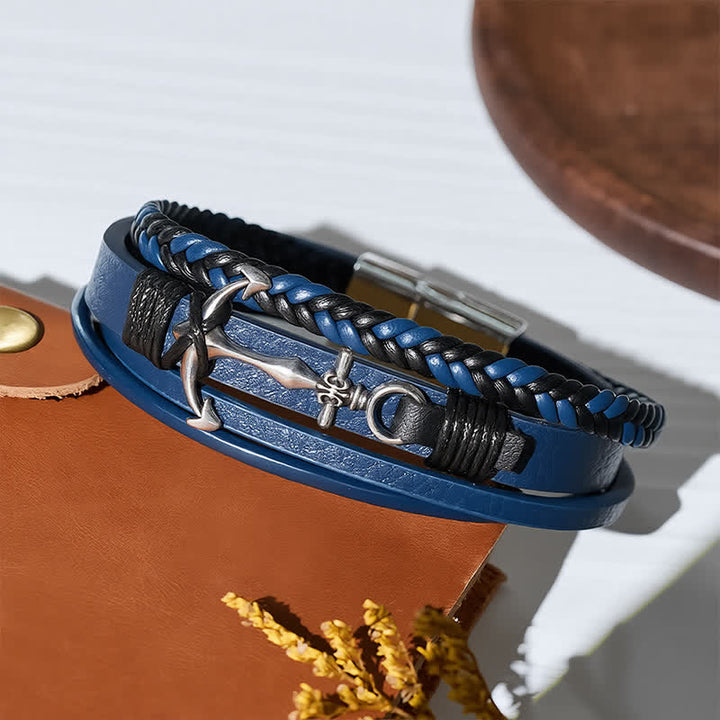 Nautical Anchor Adjustable Snap Button Leather Bracelet - image 6