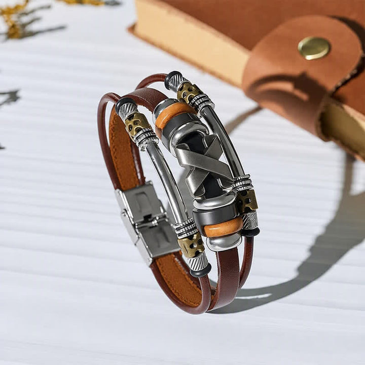Vintage Punk Stainless Steel Watch Buckle Wrist Cuff Leather Bracelet - Brown - image 0