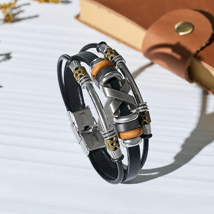 Vintage Punk Stainless Steel Watch Buckle Wrist Cuff Leather Bracelet - Black - image 3