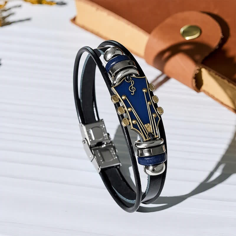 Electric Guitar Head Alloy Leather Bracelet - Blue - image 7