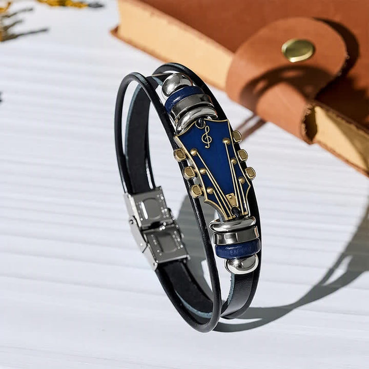 Electric Guitar Head Alloy Leather Bracelet - Blue - image 7
