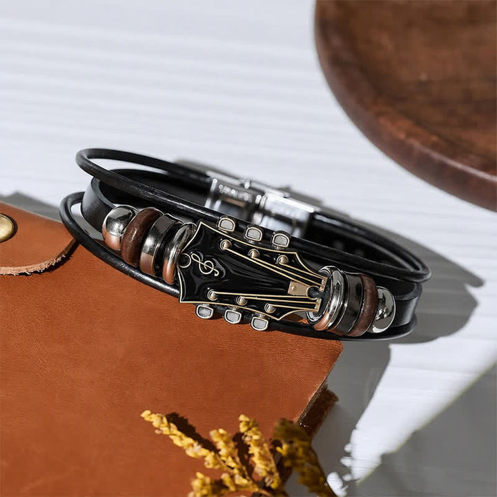 Electric Guitar Head Alloy Leather Bracelet - image 3