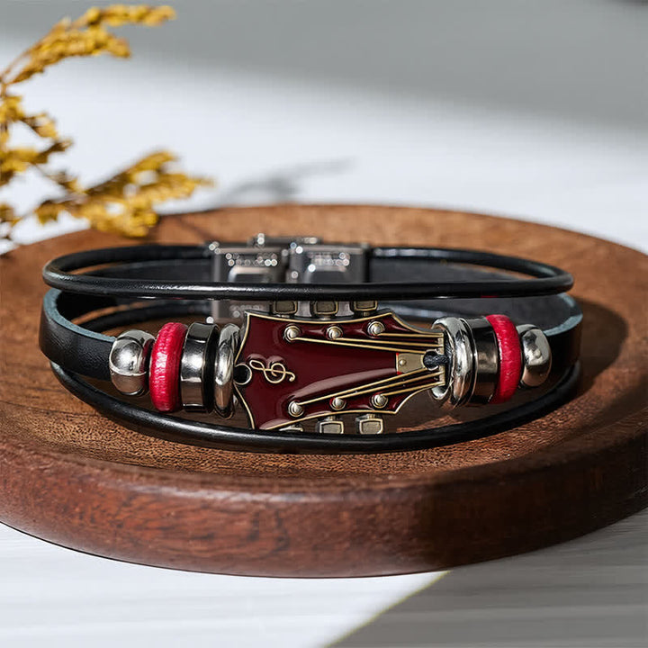 Electric Guitar Head Alloy Leather Bracelet - image 14