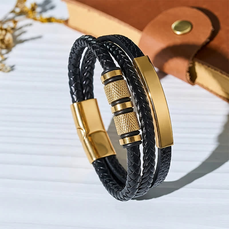 Minimalist Geometric Multi-strand Braided Leather Bracelet - Gold - 9.06" / 23cm - image 0