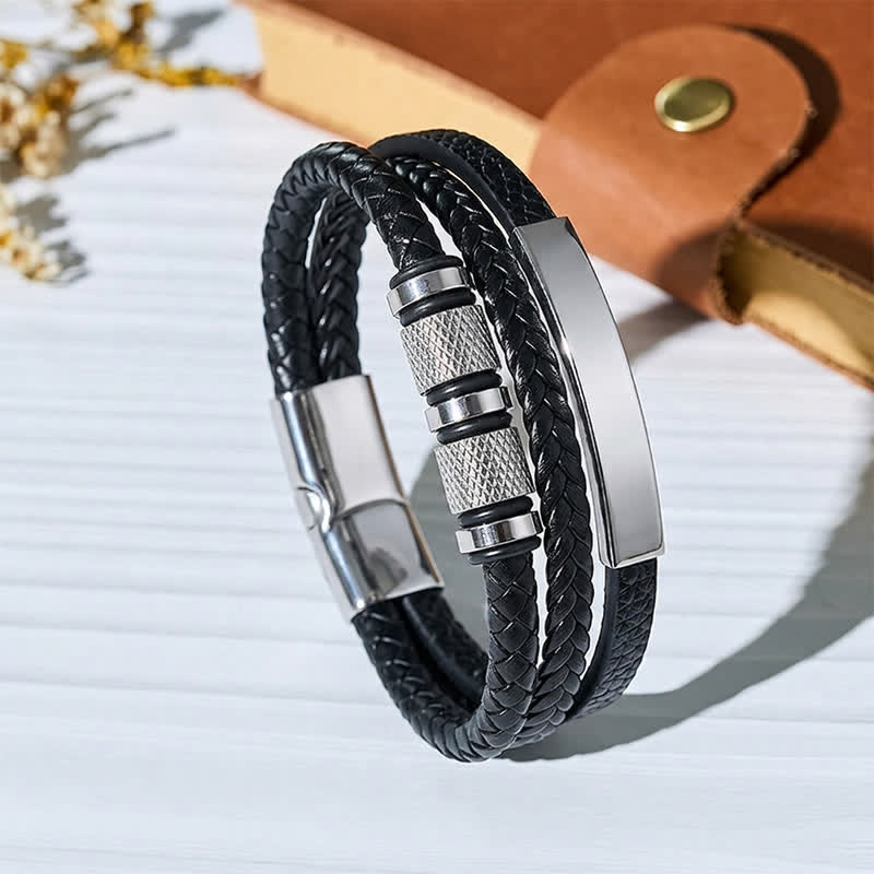 Minimalist Geometric Multi-strand Braided Leather Bracelet - Silver - 9.06" / 23cm - image 8