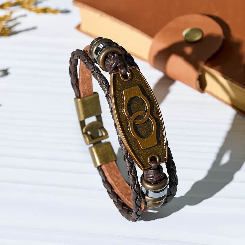 Antique Bronze Vintage Multi-Layer Braided Leather Bracelet - Handcuffs - image 3