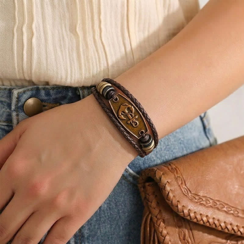 Antique Bronze Vintage Multi-Layer Braided Leather Bracelet - image 1