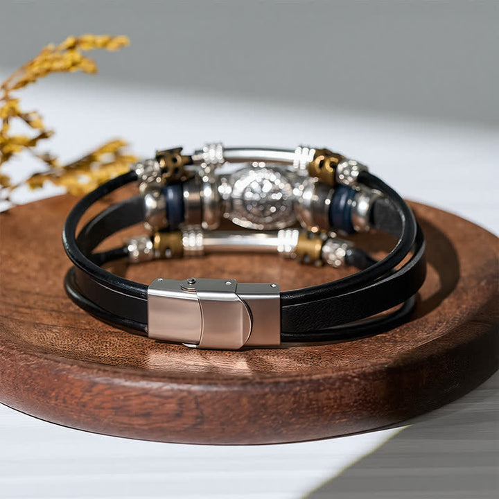 Vintage Viking Style Multi-Layer Leather Bracelet - image 5