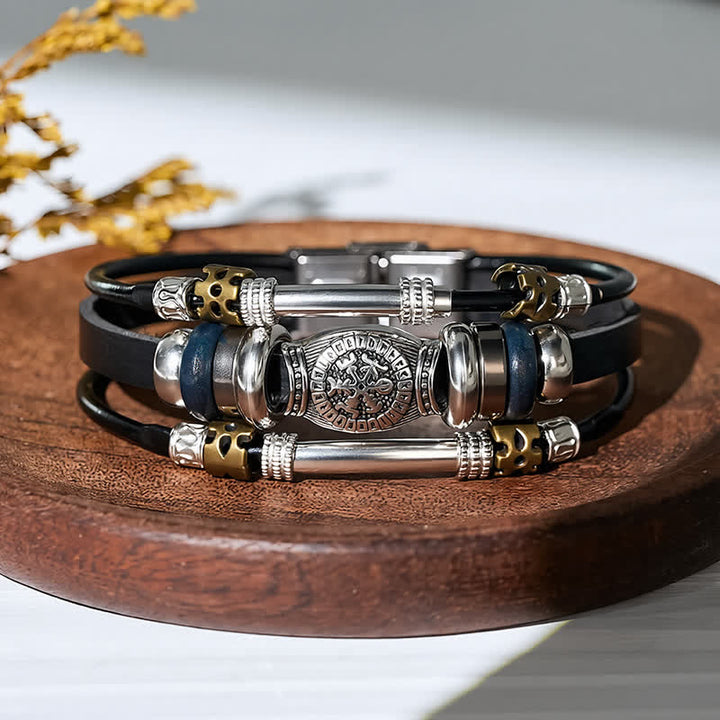 Vintage Viking Style Multi-Layer Leather Bracelet - image 4