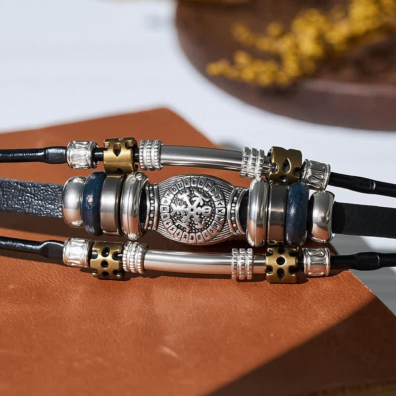 Vintage Viking Style Multi-Layer Leather Bracelet - image 6