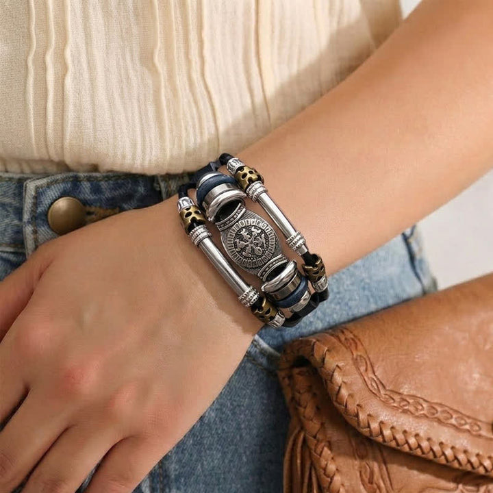 Vintage Viking Style Multi-Layer Leather Bracelet - image 2