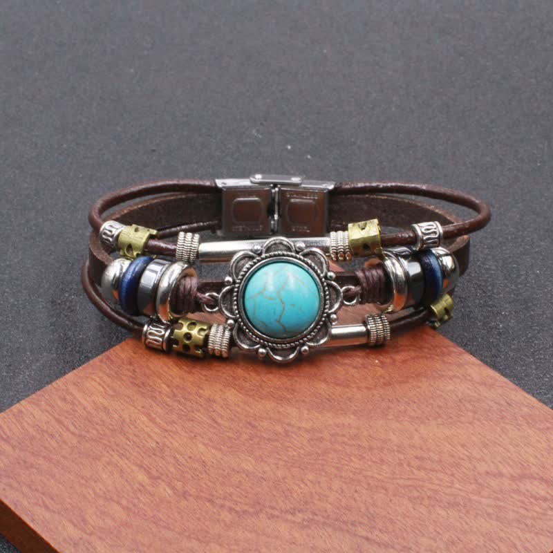 Handmade Braided Boho Turquoise Charm Leather Bracelet - Style#11 - image 13