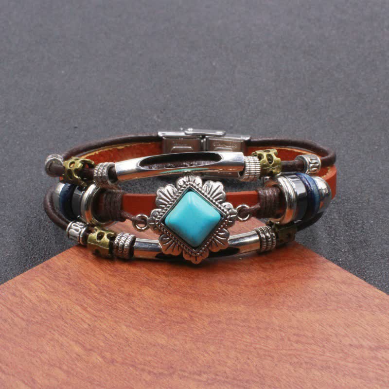 Handmade Braided Boho Turquoise Charm Leather Bracelet - Style#12 - image 14
