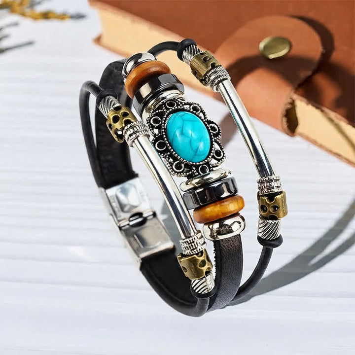 Handmade Braided Boho Turquoise Charm Leather Bracelet - Style#2 - image 3
