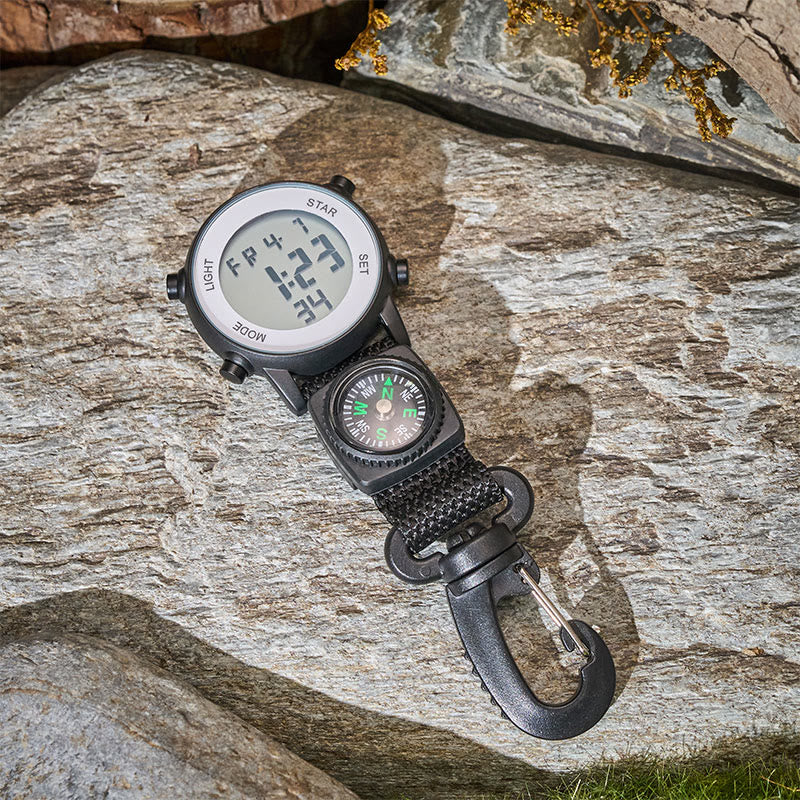 Portable Clip Digital Hanging Watch With Compass Keychain - image 1