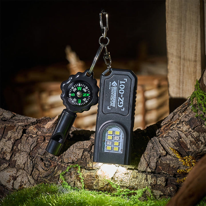 Mini Cob Flashlight Survival Whistle With Compass Keychain - Style#1 - image 0