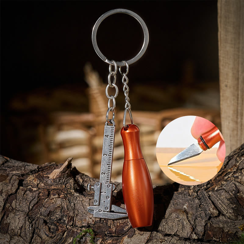 Mini Vernier Caliper Measuring Tool Bowling Shaped Pocket Knife Keychain - Orange - Silver - image 4