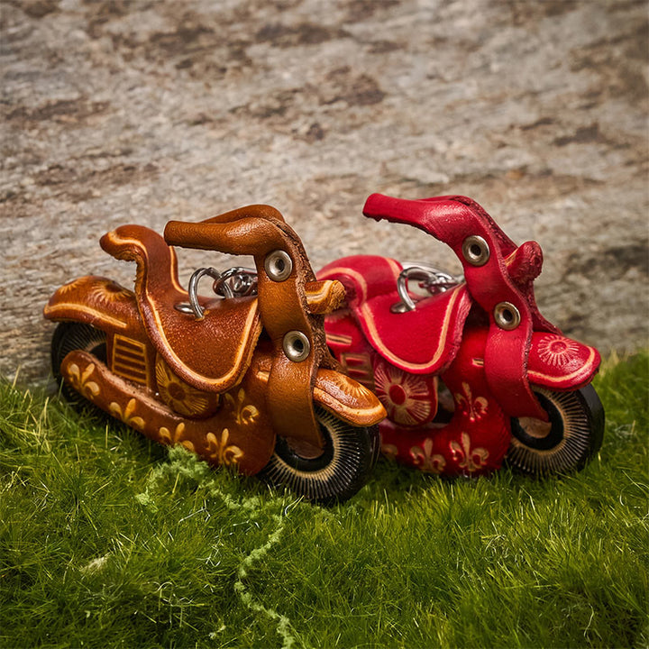 EDC Mini Retractable Utility Knife & Vintage Leather Motorcycle Keychain - image 1