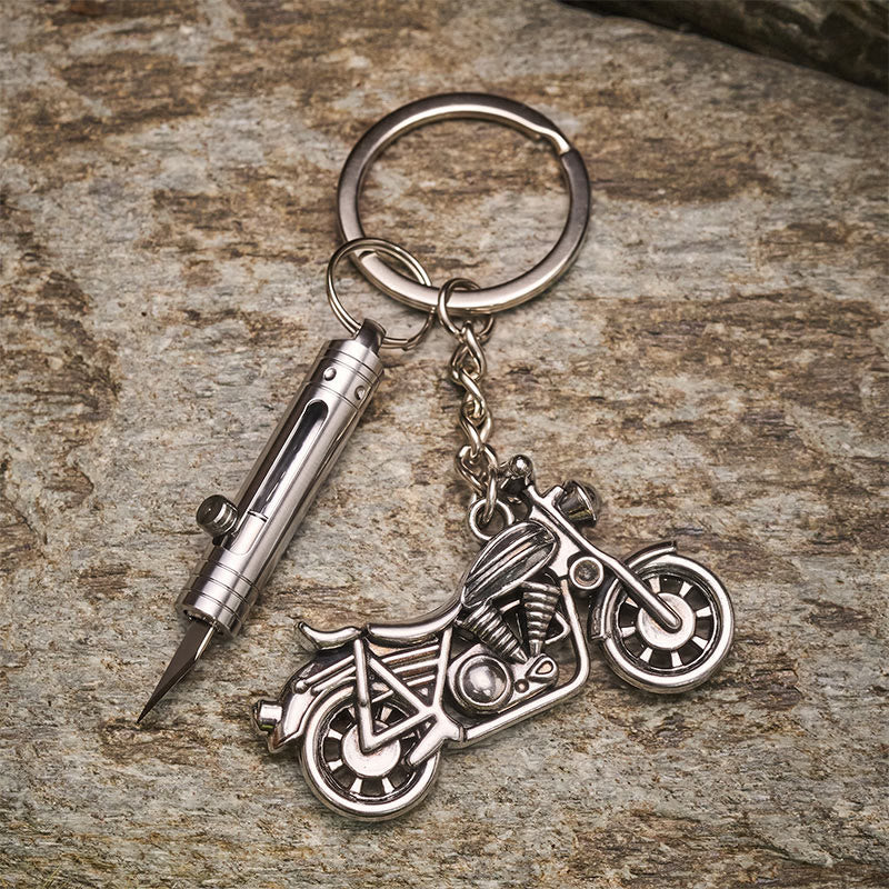 Mini Brass Cutting Knife & Motorcycle Pendant Keychain - Style#1 - image 0