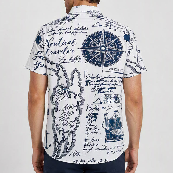 Men's Vintage Nautical Sketch Hawaiian Short Sleeve Shirt - image 2
