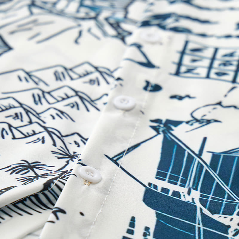 Men's Vintage Nautical Sketch Hawaiian Short Sleeve Shirt - image 5